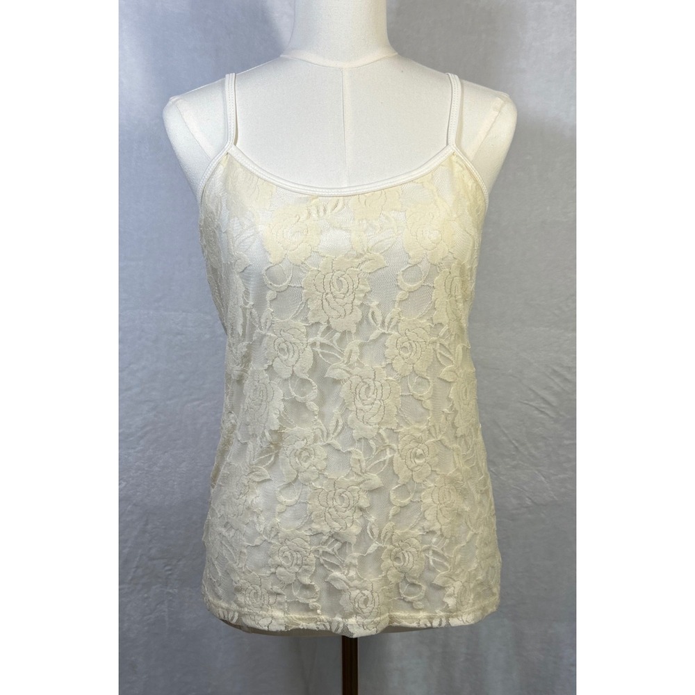 NWT VTG CDP & Co Ivory Floral Lace Cami Top Sz M Babydoll Coquette 00s Y2K Fairy